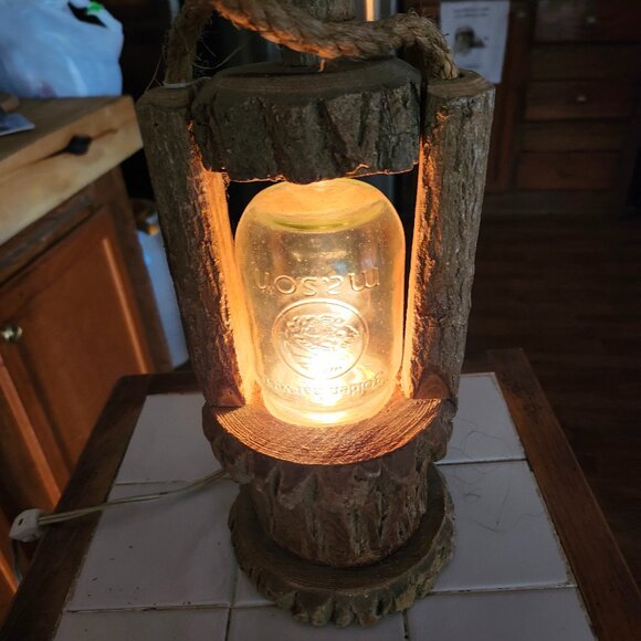 rustic wooden with glass mason jar lantern - Picture 2 of 14